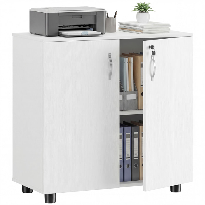 Armoire de bureau verrouillable 2 portes étagère effet bois blanc