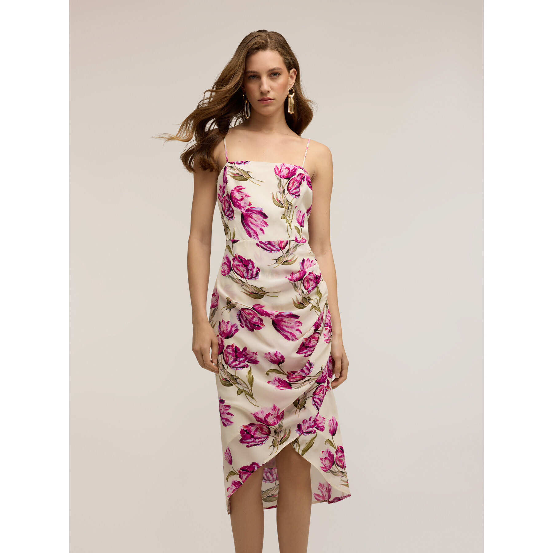 Motivi - Vestito tubino floreale con drappeggi - Fucsia