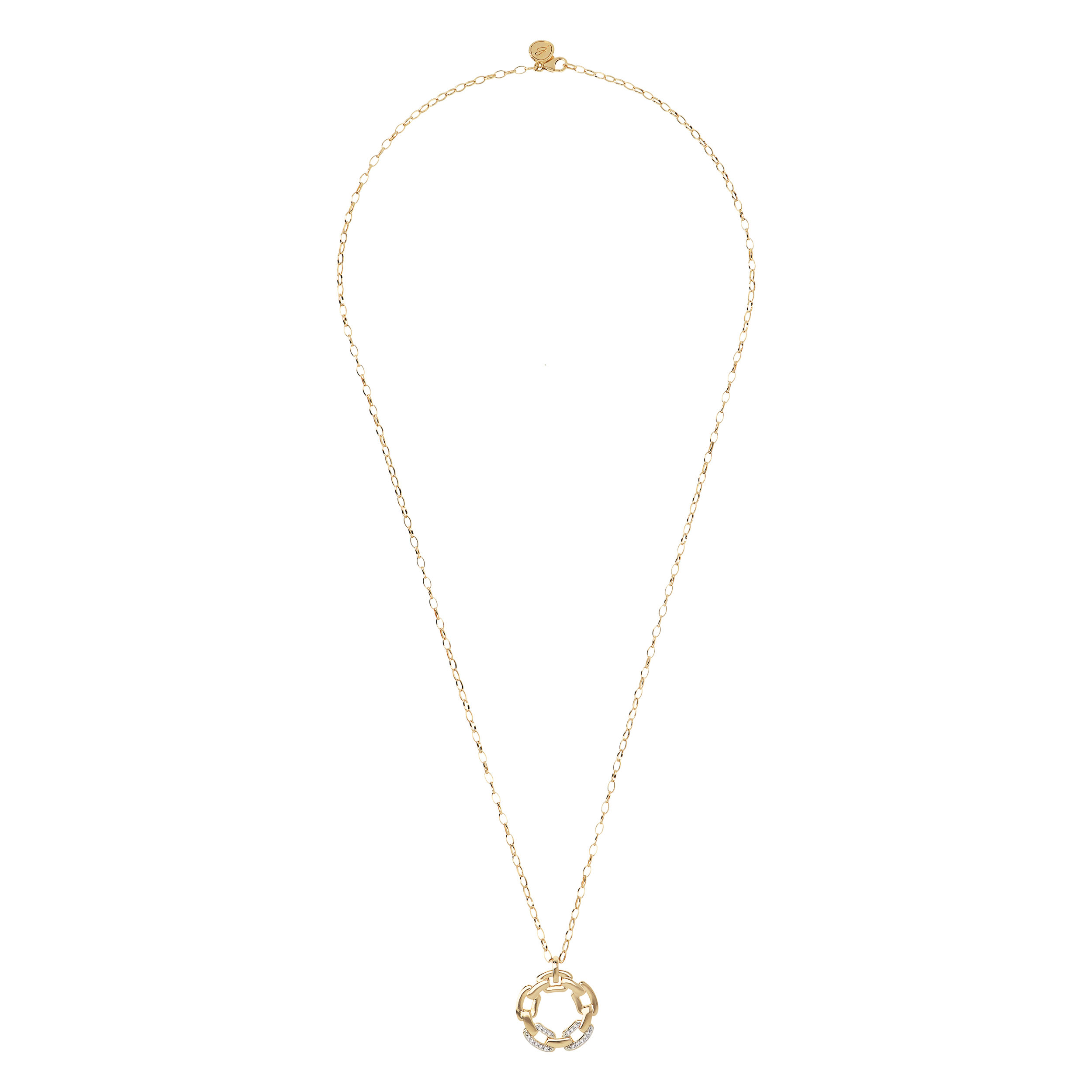 Collana Golden Catena Rolo Ovale con Pendente Cerchio a Maglie e Pavé in Cubic Zirconia