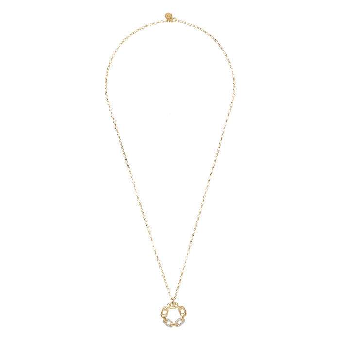 Collana Golden Catena Rolo Ovale con Pendente Cerchio a Maglie e Pavé in Cubic Zirconia