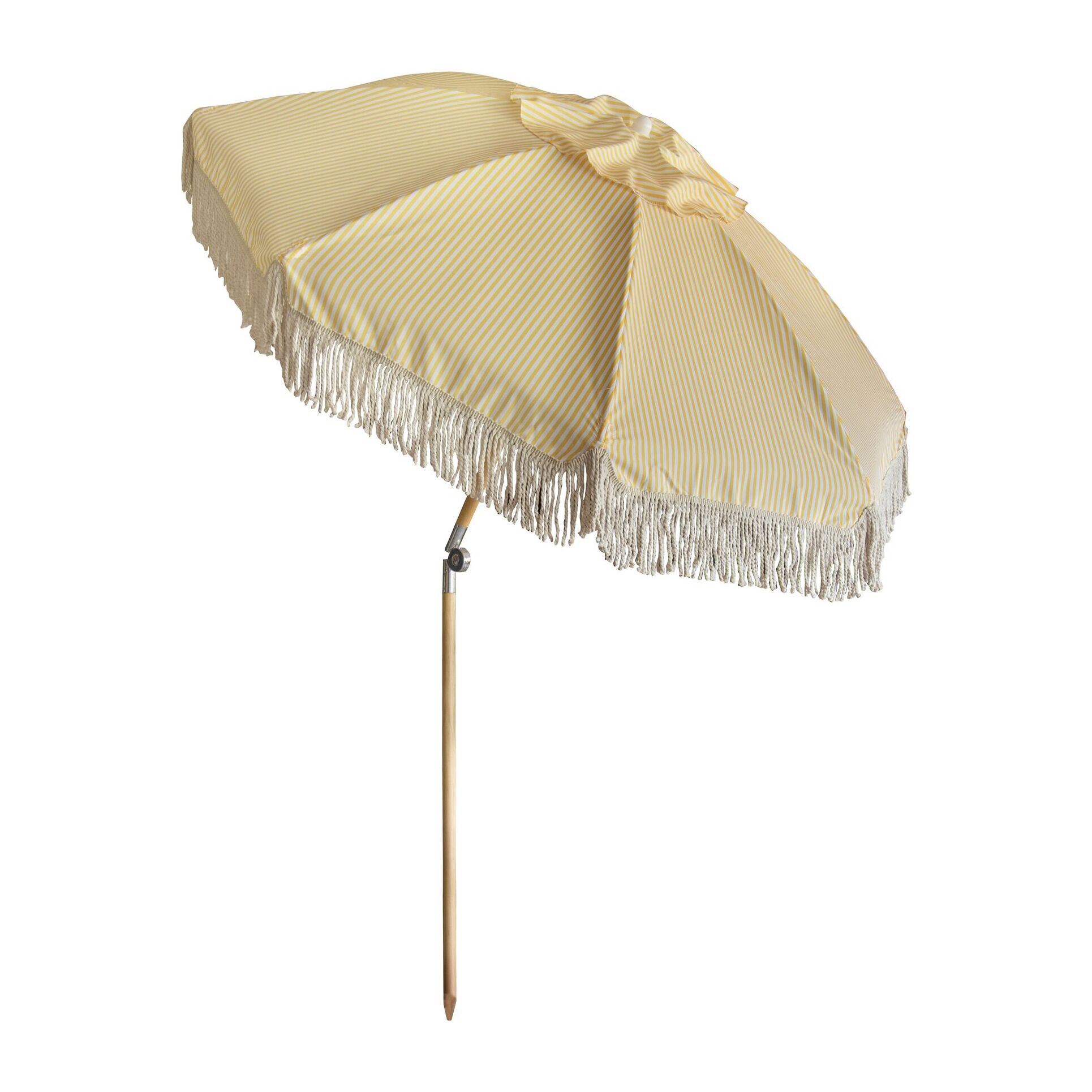 PARASOL EN POLYESTER RAYURE JAUNE AVEC FRANGE DIAM 180CM PLAYA