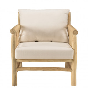 WILL - Fauteuil BORNEO en branches de teck naturel coussins blancs