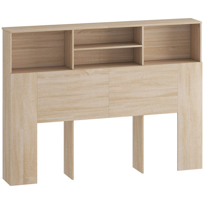 Tête de lit avec rangement - tête de lit bois 140 cm - 4 niches, grande étagère - naturel