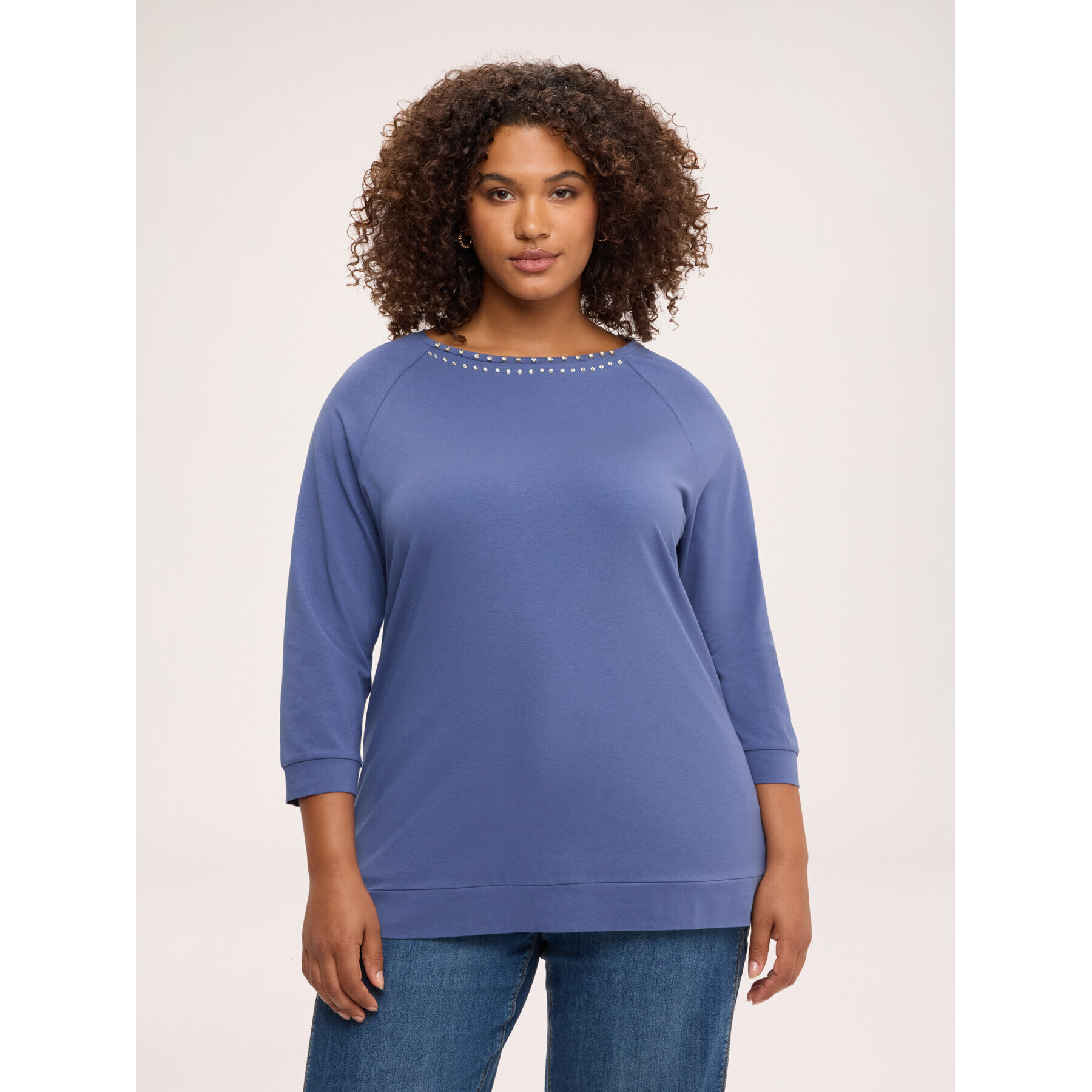 Fiorella Rubino - Camiseta de algodón con estrás y tachuelas - Azul