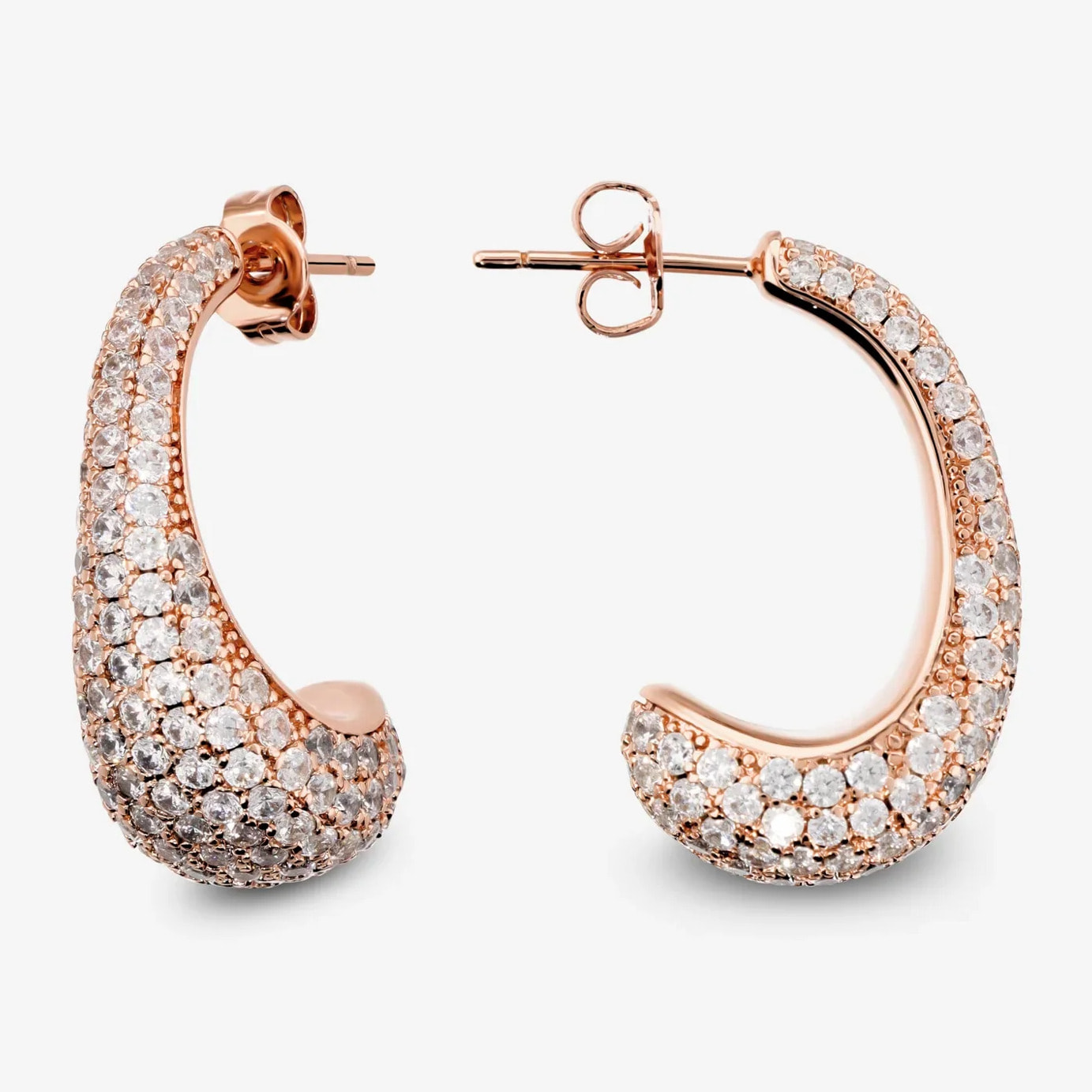 Orecchini a Lobo Graduati in Pavé di Cubic Zirconia placcati Oro Rosa 18Kt