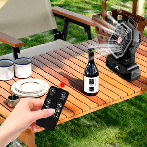 Ventilatore P60 con motore senza spazzole, LED con 32 luci, 5 velocità e 3 livelli di luminosità. Oscillazione di 120° e angolo regolabile di 90°. Con gancio per appendere e powerbank da 20000 mAh.