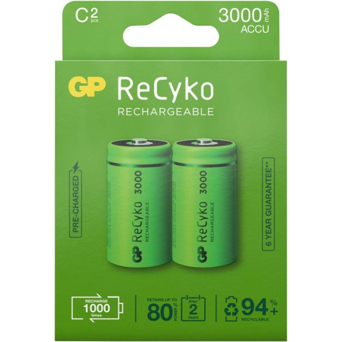 Pile rechargeable GP ReCykO+ 2x C 3000 mAh