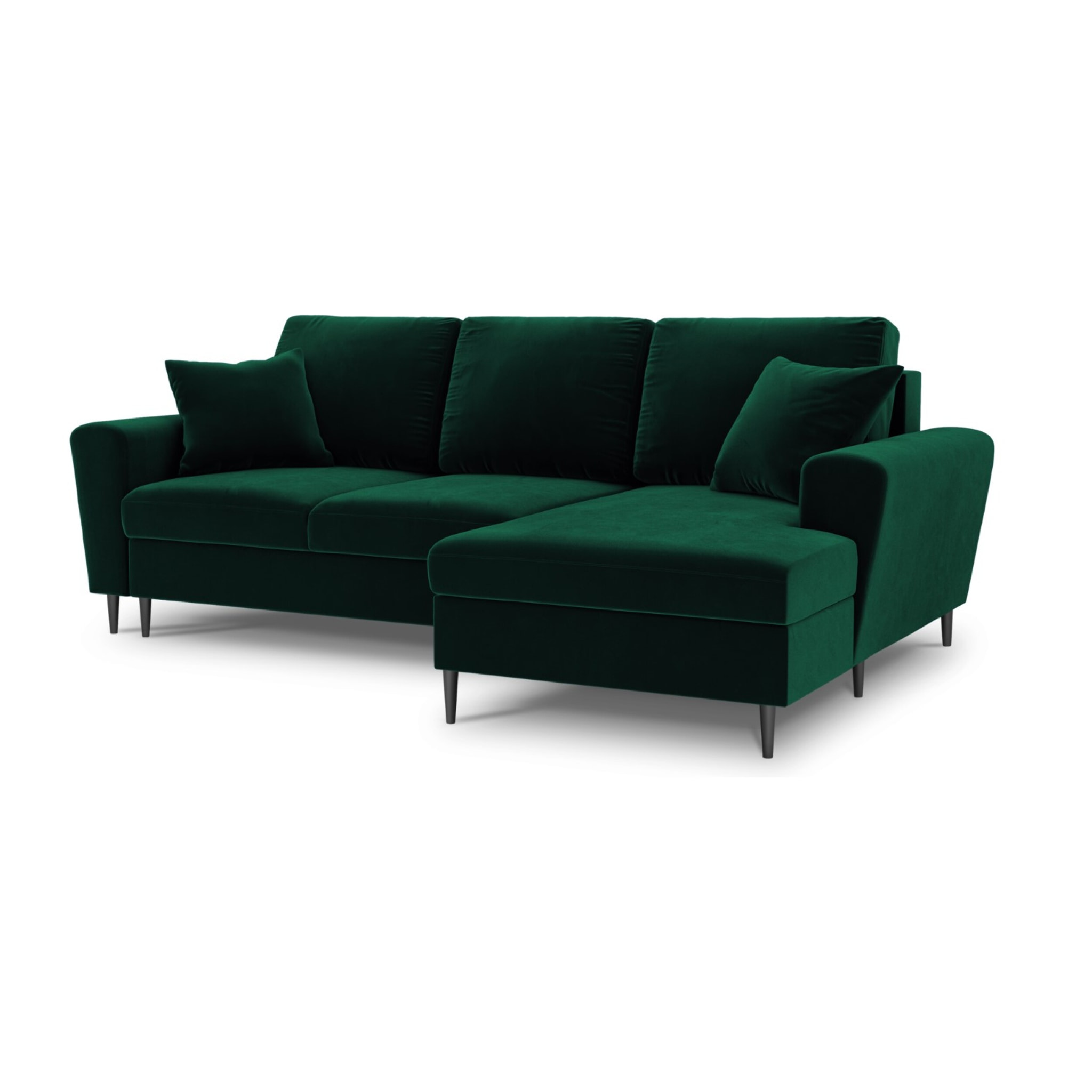 Canapé d'angle droit convertible avec coffre de rangement "Kyoto" 4 places en velours vert bouteille