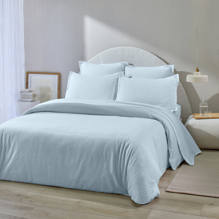 Housse de couette 100% flanelle de coton unie - bleu ciel