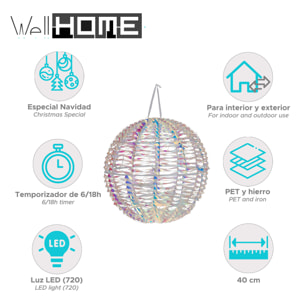 bola metálica luminosa con 720 micro led de diseño retorcido luces arco iris 40cm