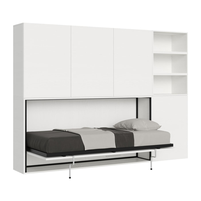 Armoire lit escamotable horizontal 1 couchage 85 Kando composition F Frêne Blanc