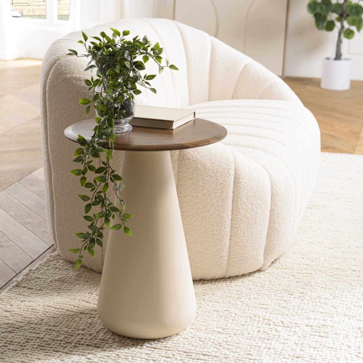 JAMES - Table d'appoint 40x40cm plateau en manguier pied métal ivoire JAMES