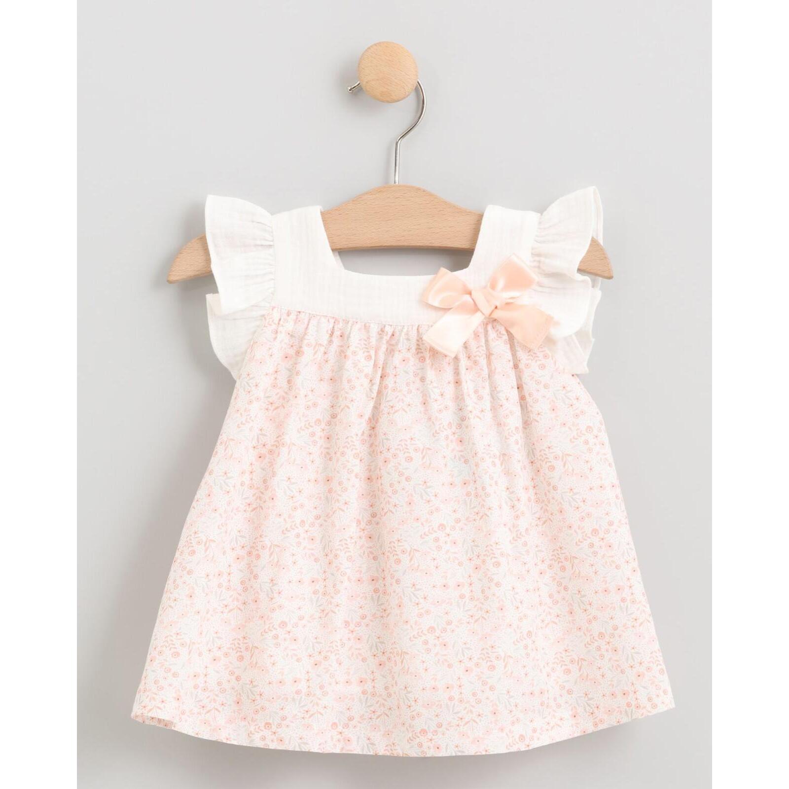 VESTIDO FLORES SALMÓN CON VOLANTES