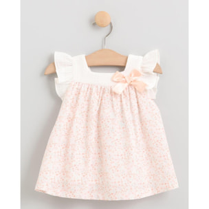 VESTIDO FLORES SALMÓN CON VOLANTES