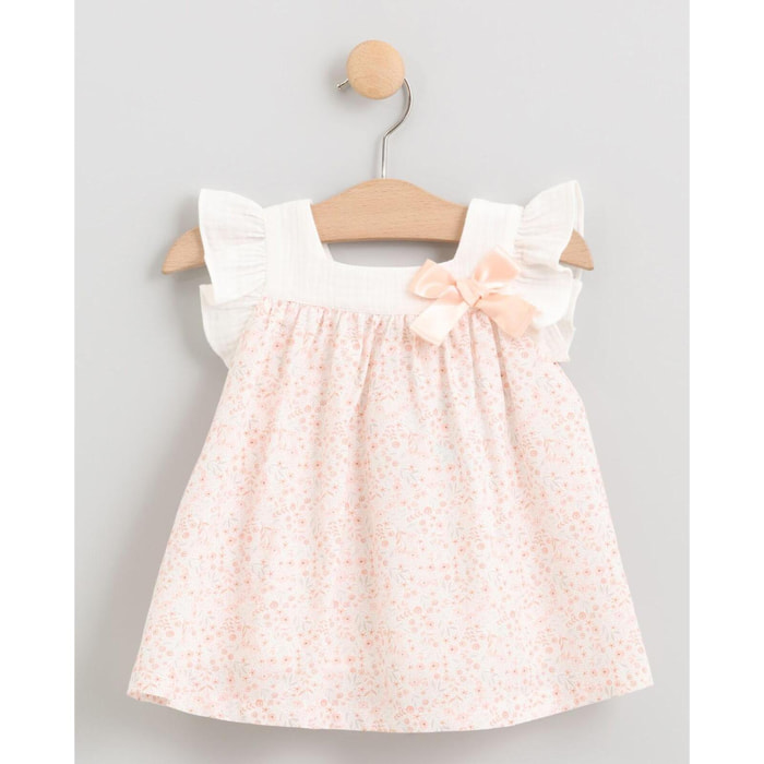 VESTIDO FLORES SALMÓN CON VOLANTES