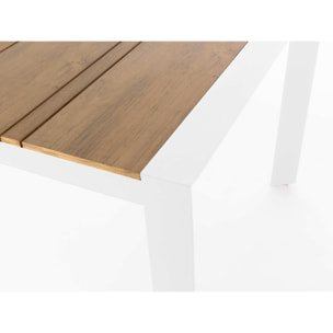 Tavolo da giardino ELIAS con piano color teak e struttura in alluminio bianco, 198×100 cm