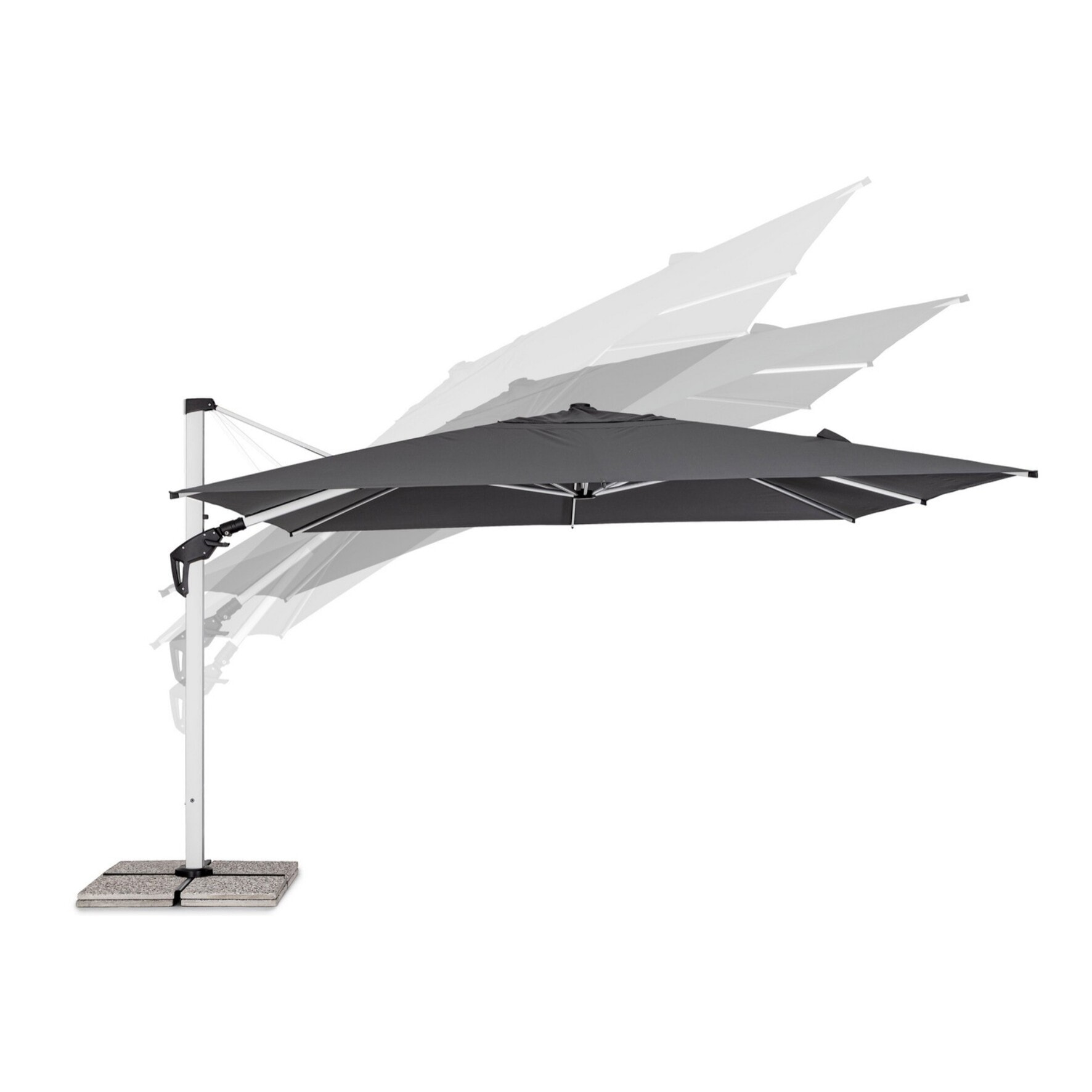 Ombrellone a sospensione ARIES con palo in alluminio anodizzato e telo grigio scuro 3x4