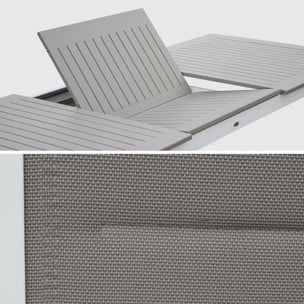 Table de jardin extensible aluminium + 8 assises - Chicago Blanc / Taupe - Table extensible 175/245cm avec rallonge et 8 assises en textilène