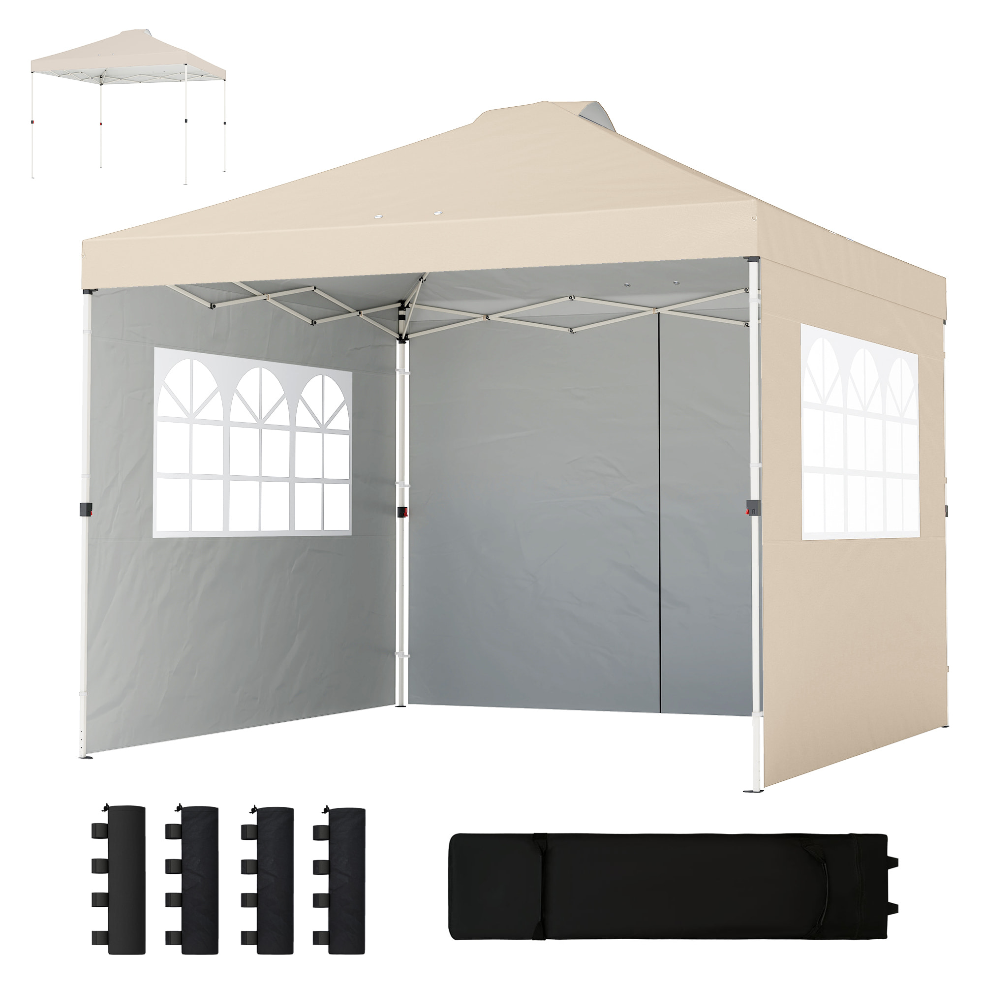 Tonnelle barnum pop-up 3 x 3 m 2 fenêtres sacs lestage blanc cassé