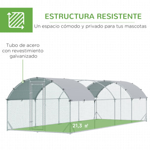 Gallinero para Exterior Grande de Acero Galvanizado 280x760x197 cm Jaula de Aves Cubierta de Tela Oxford Impermeable y Resistente a los Rayos UV para Patio Plata
