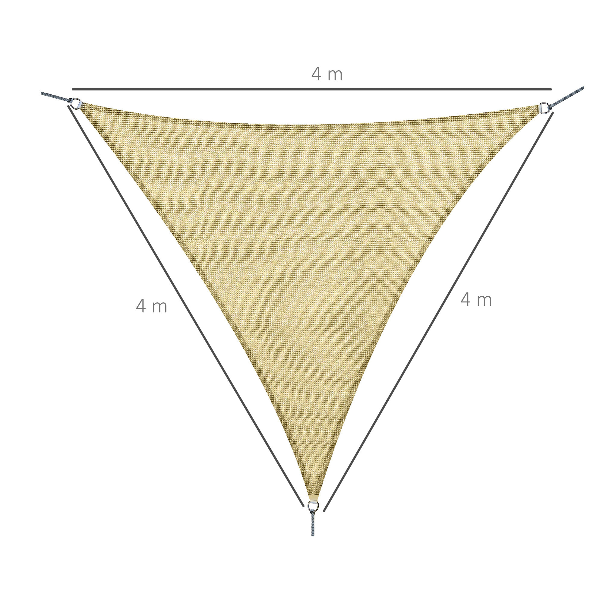 Voile d'ombrage triangulaire grande taille 4 x 4 x 4 m polyéthylène haute densité résistant aux UV coloris sable