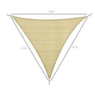 Voile d'ombrage triangulaire grande taille 4 x 4 x 4 m polyéthylène haute densité résistant aux UV coloris sable