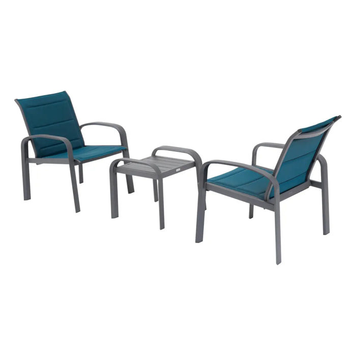 Salon de jardin duo "Elyn" bleu canard & graphite 2 places en aluminium