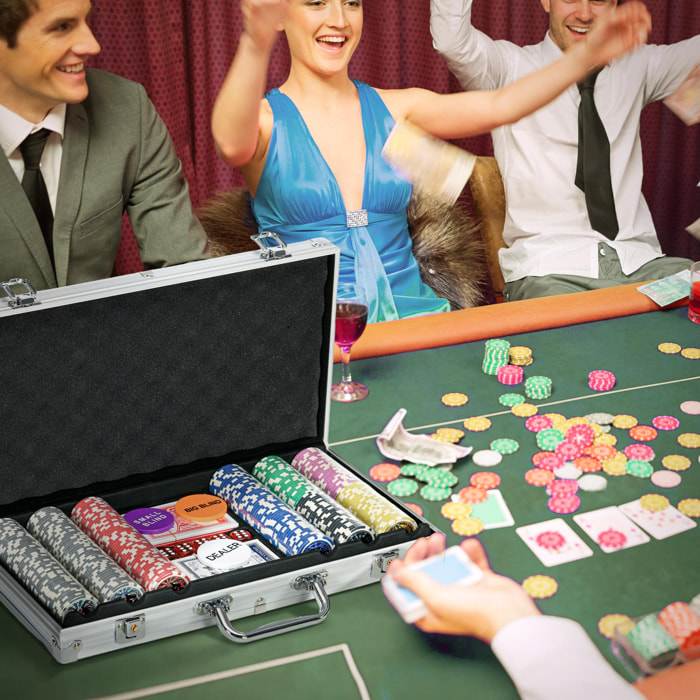 Mallette pro de poker verrouillable coffret pro poker 500 jetons 2 jeux cartes 5 dés 3 boutons 2 clés tapis alu