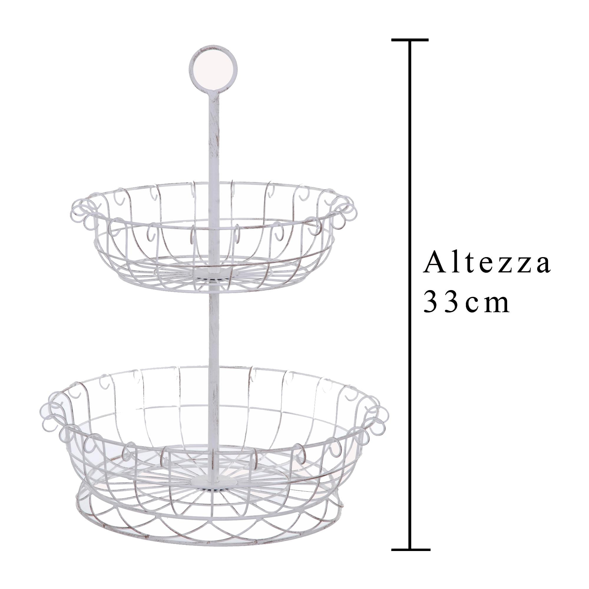 Porta Frutta 2 Piani D36X48,5 Cm - Pezzi 1 - 36,5X48,5X36,5cm - Colore: Bianco - Bianchi Dino - Oggettistica, Componenti D'Arredo