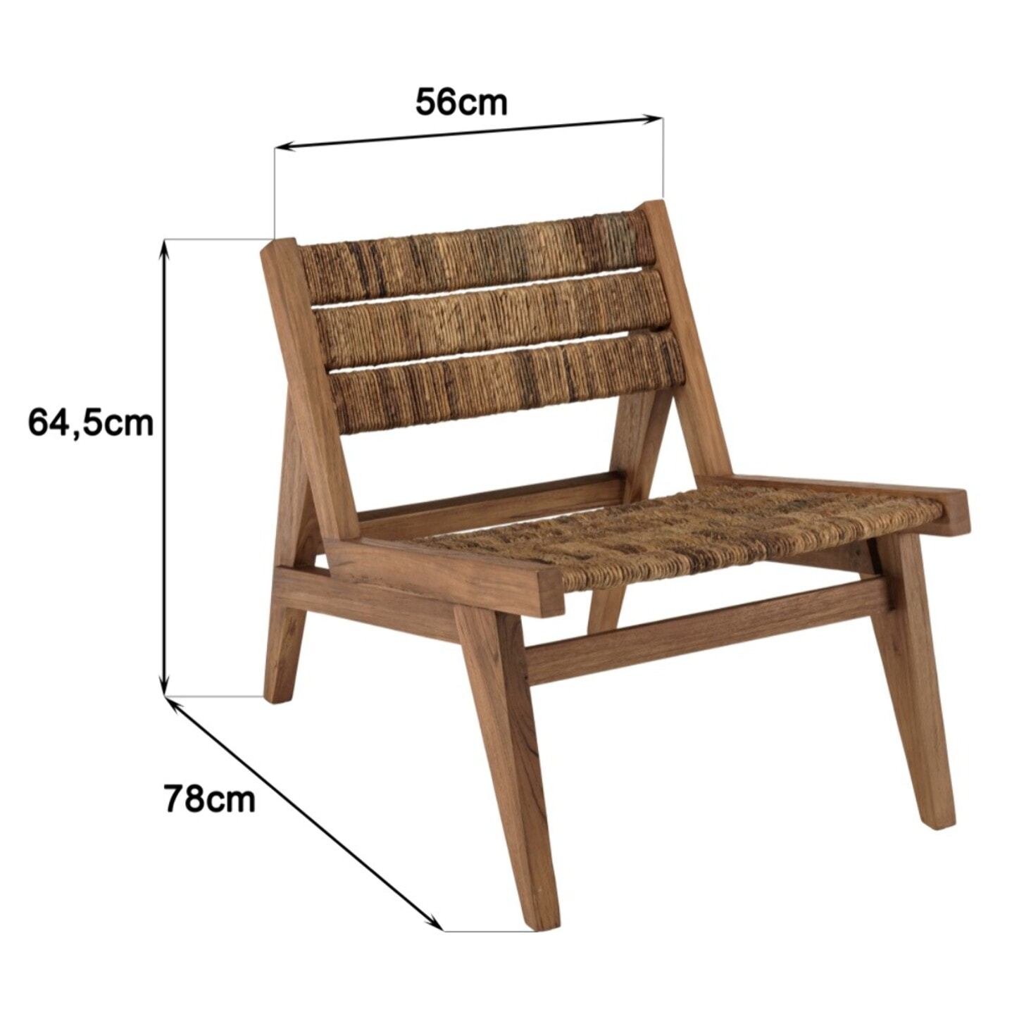 SIXTINE - Fauteuil lounge en bois de teck recyclé assise en tissage
