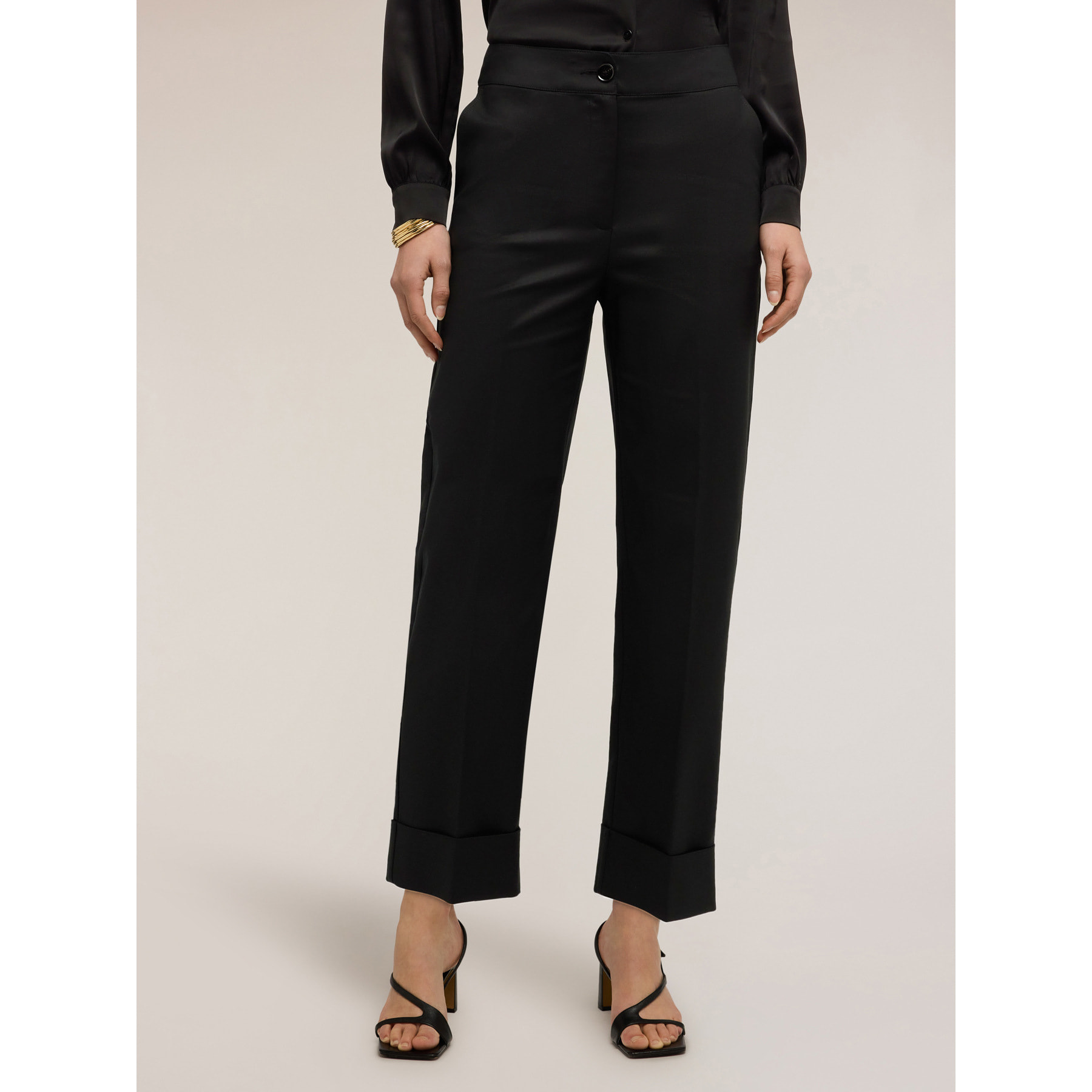 Motivi - Pantaloni wide in tessuto tecnico misto cotone - Nero