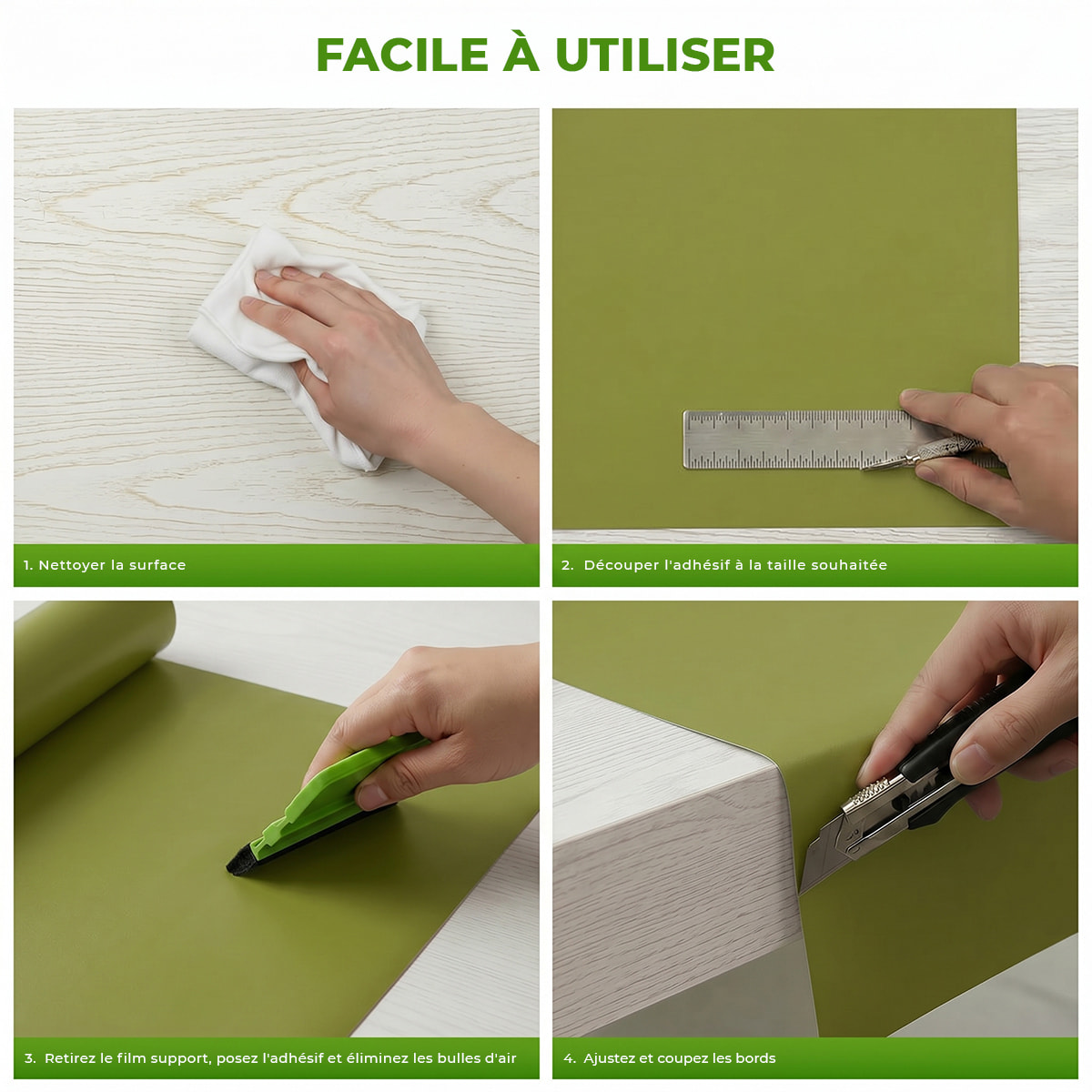 Rouleau adhésif décoratif Vinyle au Mètre - Vert olive - Sticker Lavable Imperméable Mur Cuisine Meubles