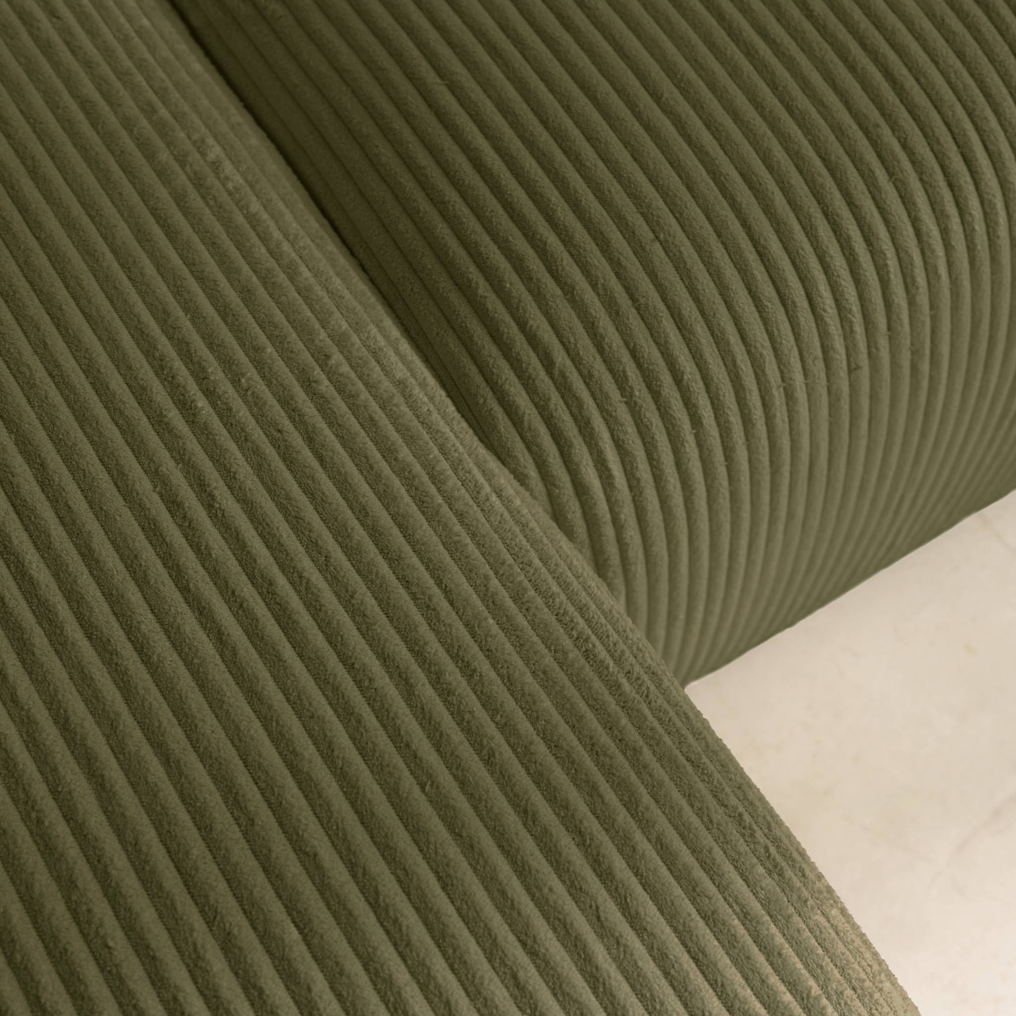 Canapé d'angle convertible réversible 3 places velours côtelé kaki avec coffre de rangement - Almo