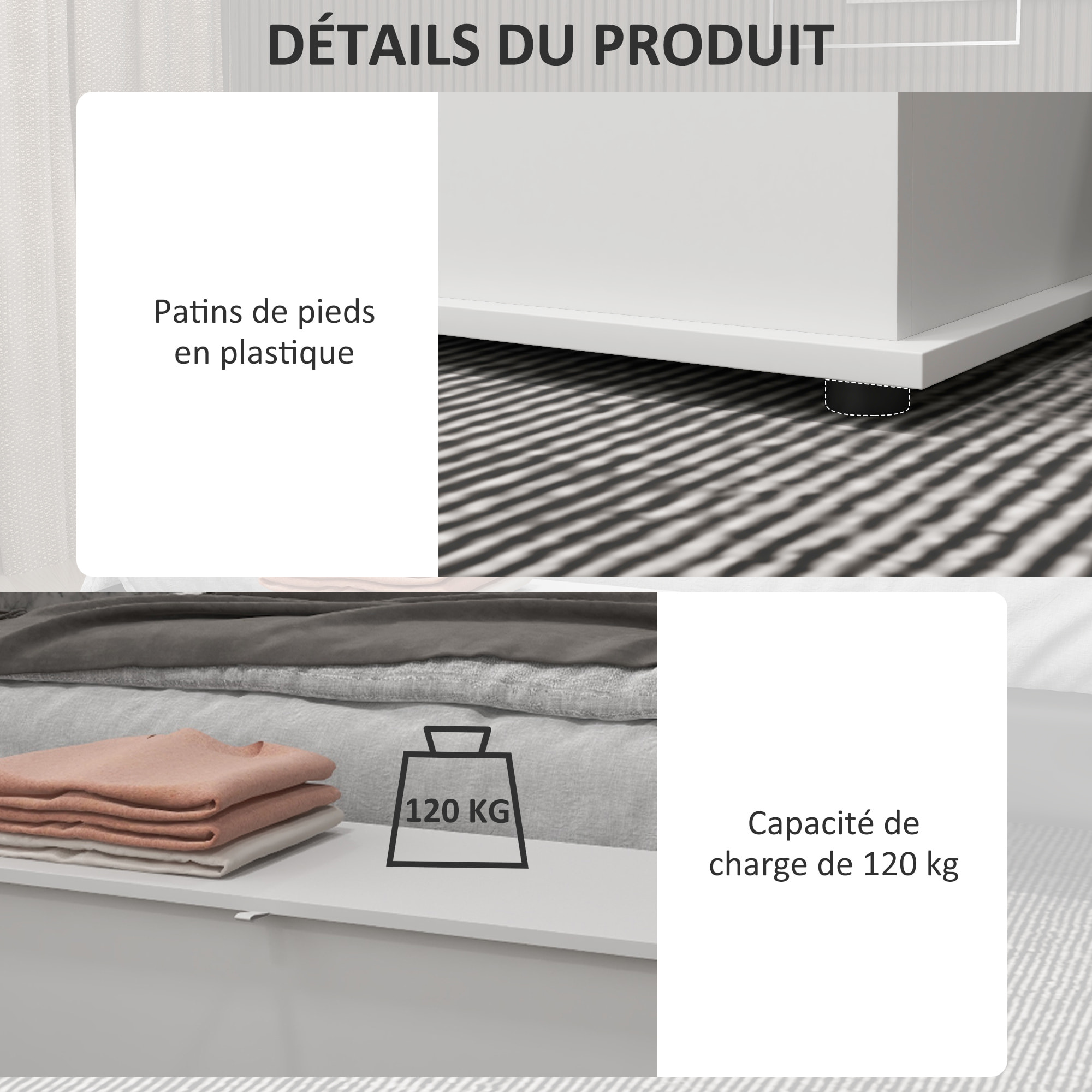 Coffre malle de rangement coffre à jouets dim. 80L x 40l x 40H cm panneaux particules blanc
