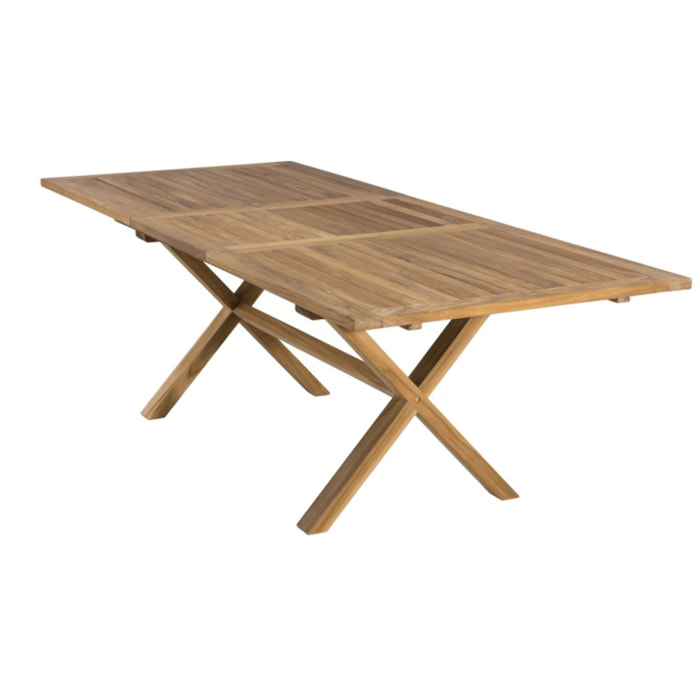 FUN - Table de jardin 8/10 personnes - rectangulaire pieds croisés extensible 180/240x100 cm en bois Teck