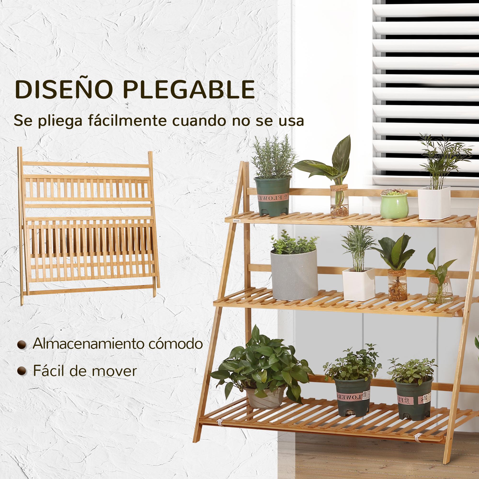 Estantería para Plantas de 3 Niveles de Bambú Plegable 98x37x96,5 cm Natural