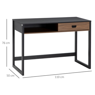 Bureau style industriel casier tiroir coulissant panneaux MDF noir aspect noyer