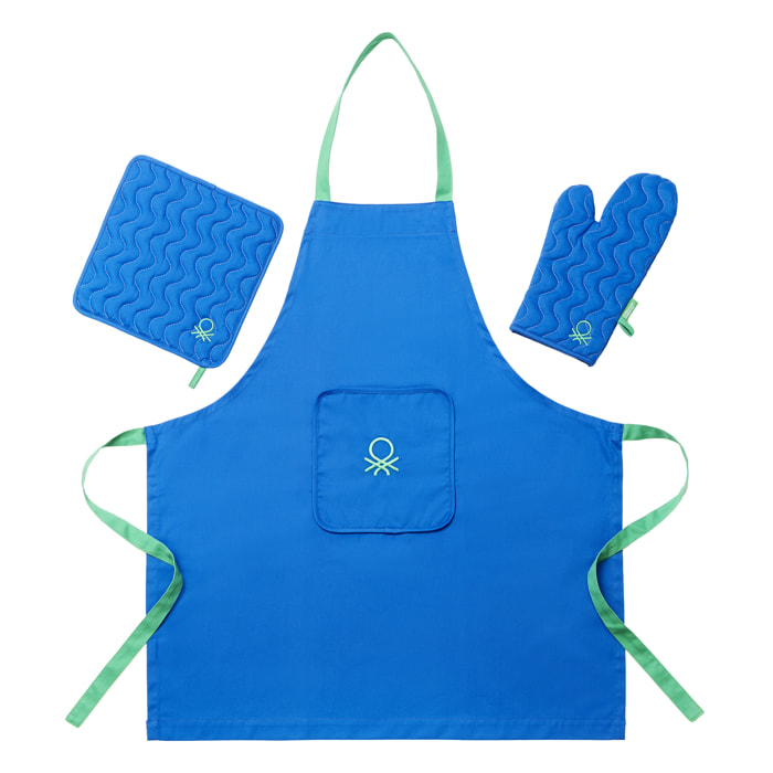 Set 3pcs benetton ( delantal+manopla+agarrador)  benetton  azul