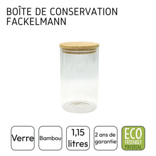 Boîte de conservation en verre 1,15L avec couvercle en Bambou Fackelmann Nature