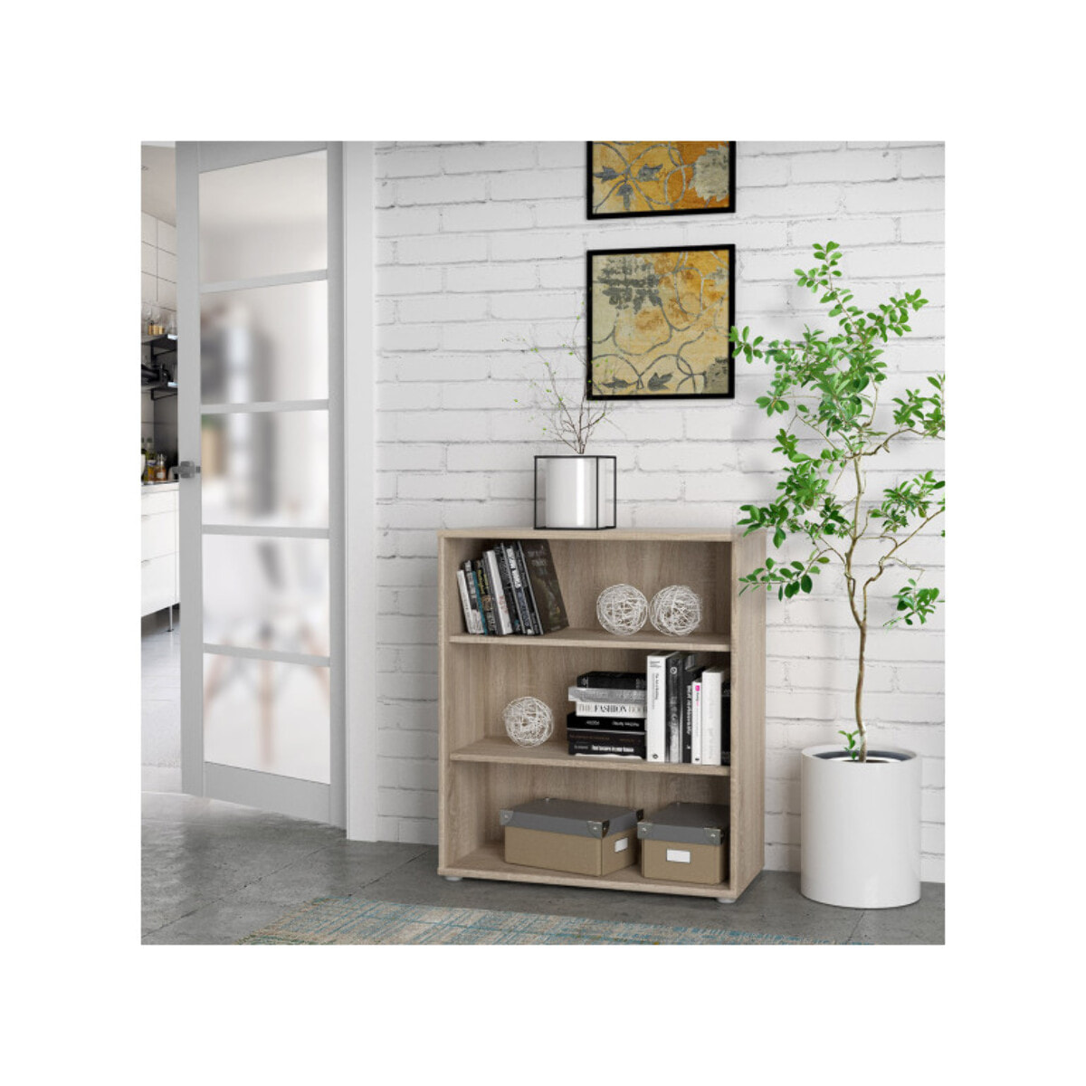 Étagère H. 86 x L. 74 cm décor chêne sonoma avec 2 étagères - MIA