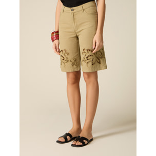 Oltre - Bermuda in cotone con ricami see-through - Verde militare