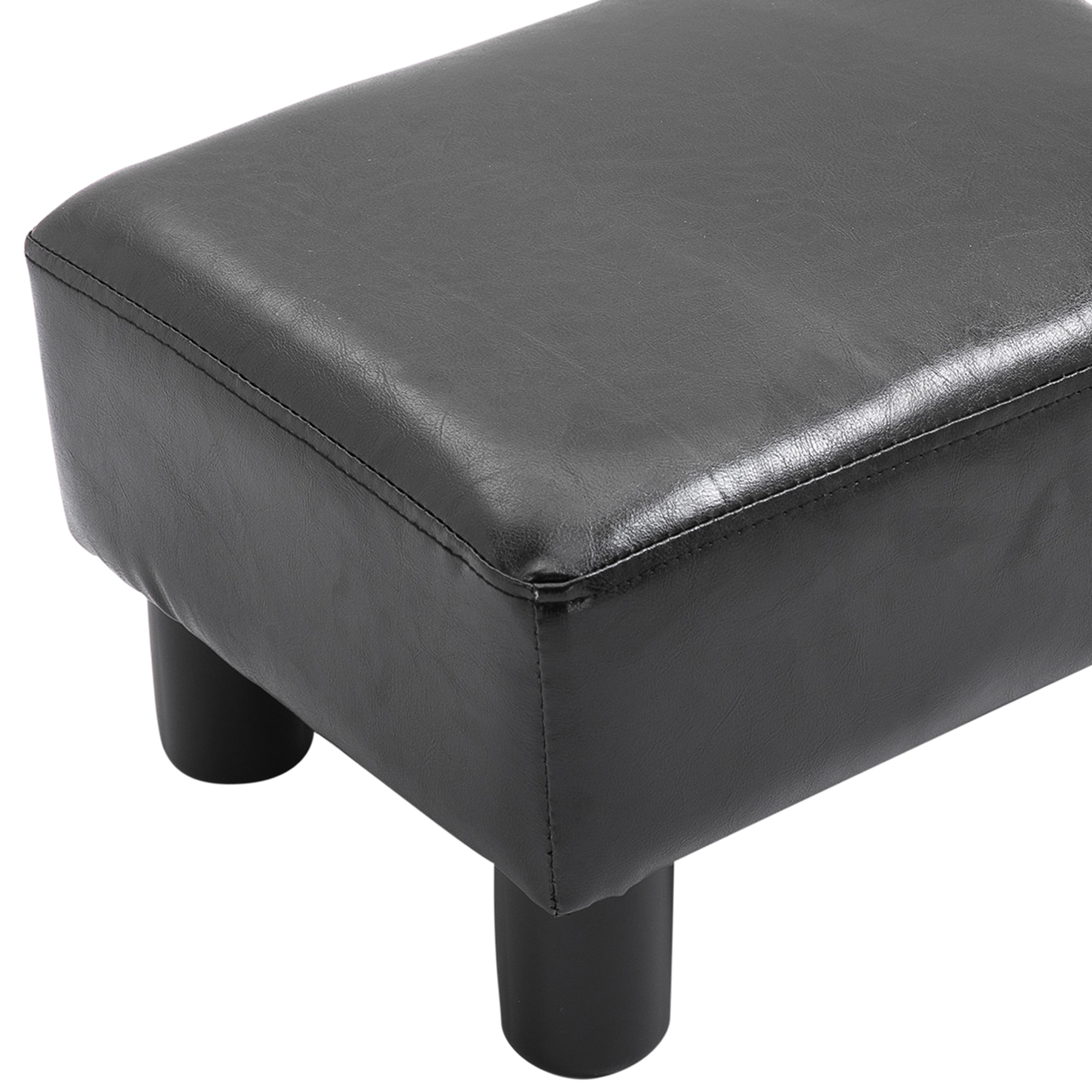 Reposapiés de Salón Taburete Bajo Tapizado en Cuero Sintético Otomana Rectangular con Estructura de Plástico para Sala de Estar Dormitorio Negro