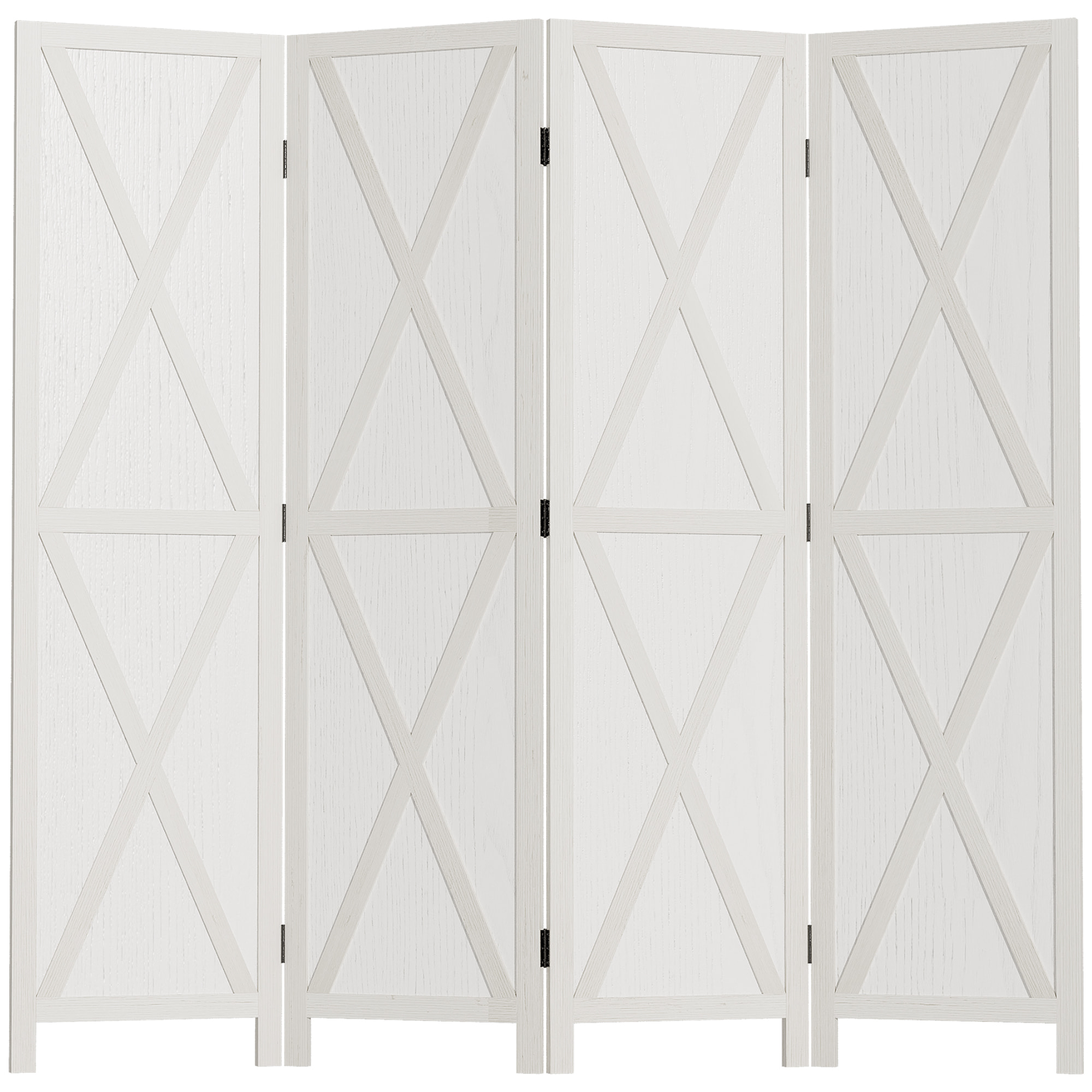 HOMCOM Biombo de 4 Paneles Separador de Ambientes Plegable 182x170 cm Divisor de Habitación de Madera Decoración Elegante para Dormitorio Salón Blanco