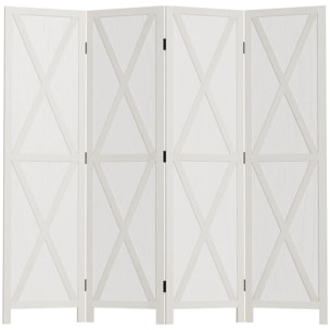 HOMCOM Biombo de 4 Paneles Separador de Ambientes Plegable 182x170 cm Divisor de Habitación de Madera Decoración Elegante para Dormitorio Salón Blanco