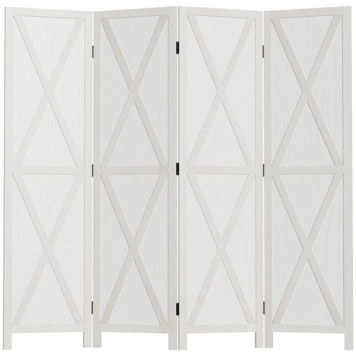HOMCOM Biombo de 4 Paneles Separador de Ambientes Plegable 182x170 cm Divisor de Habitación de Madera Decoración Elegante para Dormitorio Salón Blanco