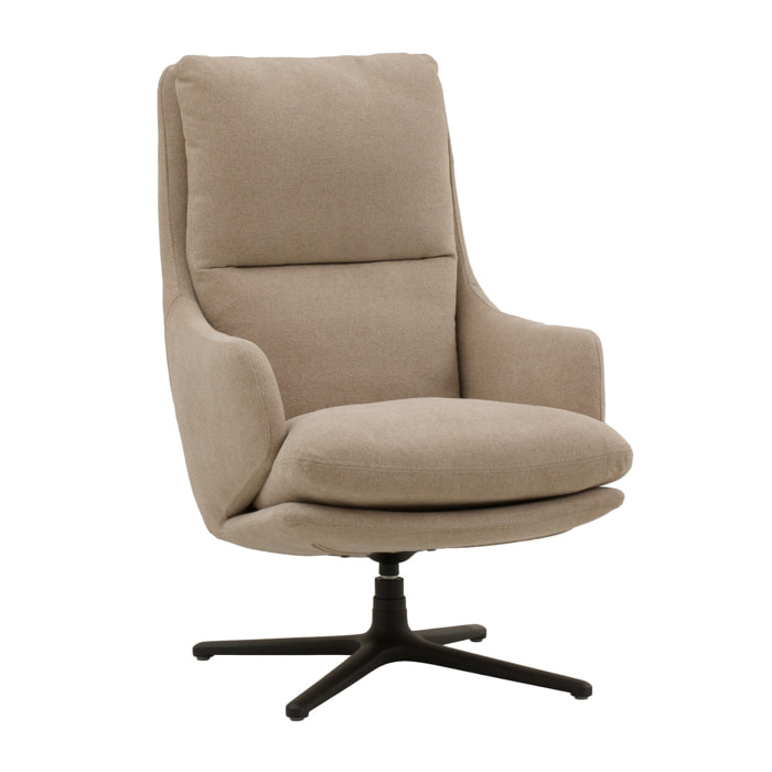 Poltrona girevole NEW ARLEY in tessuto beige e base in metallo nero