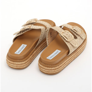 Sandali platform in simil pelle con fibbie color oro