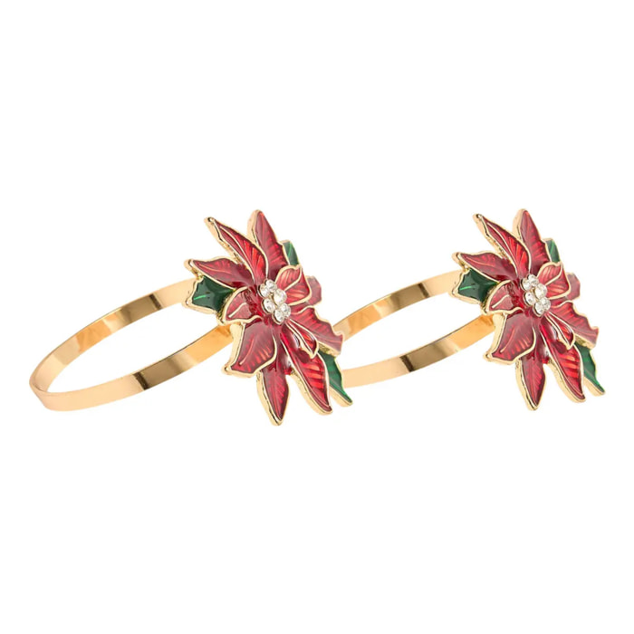 Lot de 2 ronds de serviette motif poinsettia