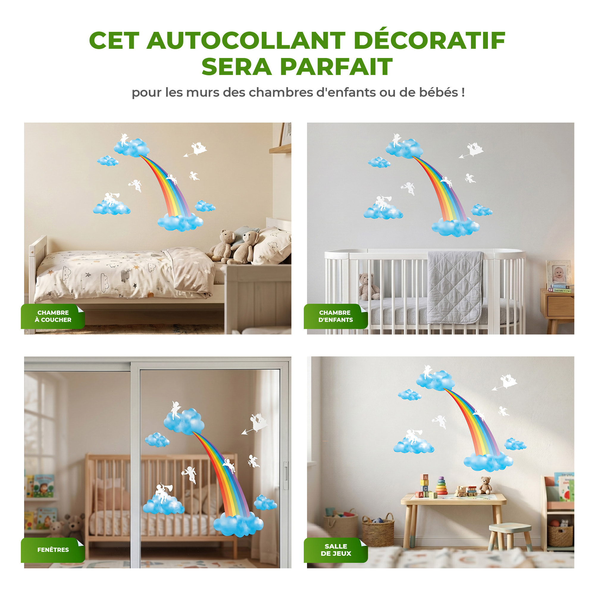 Stickers Muraux décoration adhésifs Arc-en-ciel et Anges
