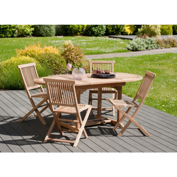 HARRIS - Table de jardin 4/6 personnes - ovale extensible 120/180 x 90 cm en bois Teck